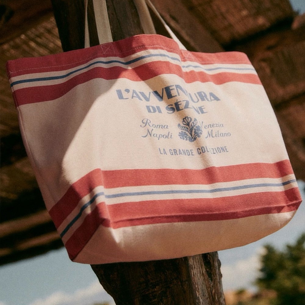 Sezane Red and Cream Striped Tote Bag